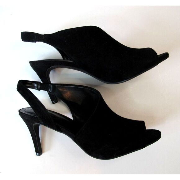 Bandolino Jasmine Black Suede Peep Toe Slingback Peep Toe Heels Women's 8.5M - Picture 5 of 9